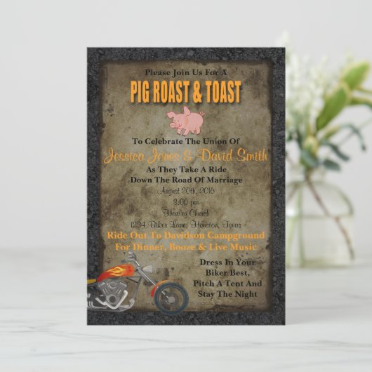 Uitnodiging tot weduwschap met varkensstaaf en gis (Staand voorkant)