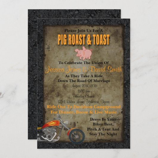 Uitnodiging tot weduwschap met varkensstaaf en gis (Voorkant / Achterkant)