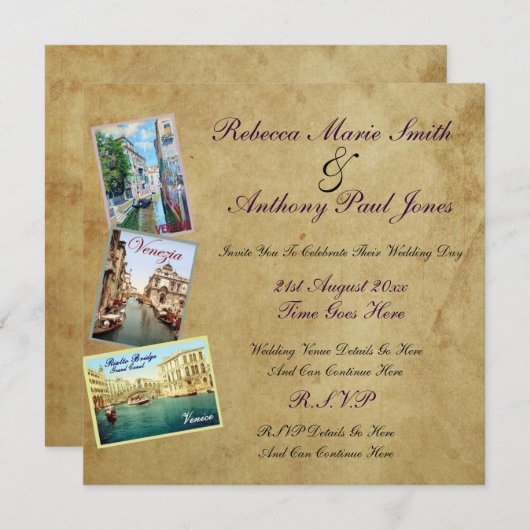  uitnodiging tot weduwschap met Venetië (Voorkant / Achterkant)