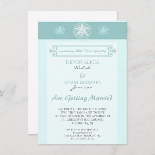 Uitnodiging tot weduwschap met zanddollar (Voorkant / Achterkant)