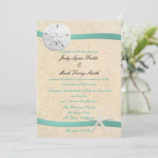 Uitnodiging tot weduwschap met zanddollar (Staand voorkant)