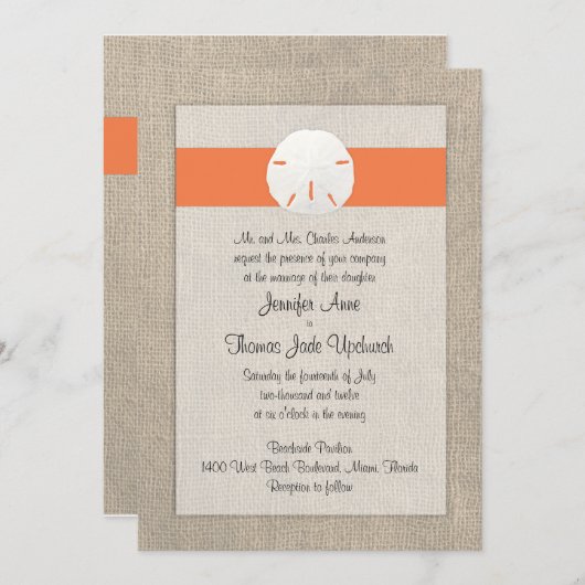 Uitnodiging tot weduwschap met zanddollar - Oranje (Voorkant / Achterkant)