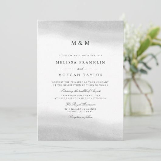 Uitnodiging tot weduwschap op een mist Monogram (Staand voorkant)