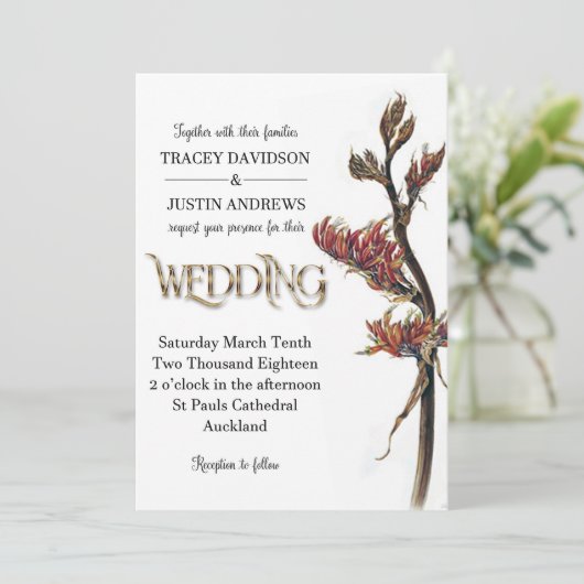 Uitnodiging tot weduwschap op Nieuw-Zeelandse vlas (Staand voorkant)