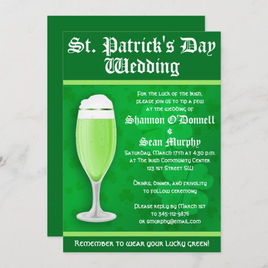 Uitnodiging tot weduwschap op St. Patrick's Day (Voorkant / Achterkant)