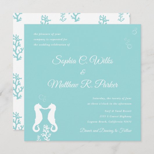 Uitnodiging tot weduwschap op zeezand | Aqua (Voorkant / Achterkant)