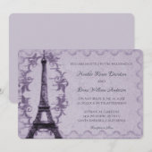 Uitnodiging tot weduwschap over Paarse Eiffeltoren (Voorkant / Achterkant)