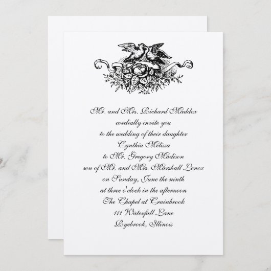  uitnodiging tot weduwschap over Tortelduifjes (Voorkant / Achterkant)