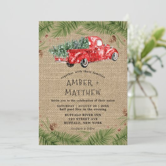 uitnodiging tot weduwschap rond de rode vrachtwag (Staand voorkant)