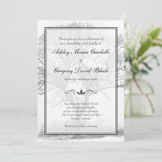 Uitnodiging tot weduwschap rond de zwarte en witte (Staand voorkant)