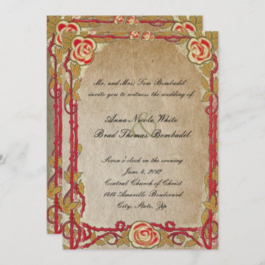  uitnodiging tot weduwschap rond rode rozen (Voorkant / Achterkant)