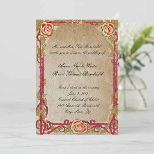  uitnodiging tot weduwschap rond rode rozen (Staand voorkant)