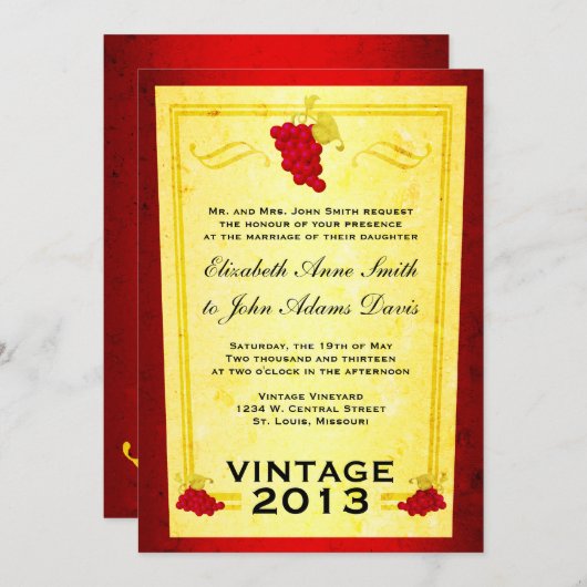 uitnodiging tot weduwschap rond rode wijn (Voorkant / Achterkant)