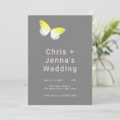 Uitnodiging tot weduwschap rond witte en gele vlin (Staand voorkant)