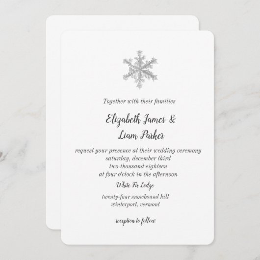 Uitnodiging tot weduwschap Snowflake (Voorkant / Achterkant)