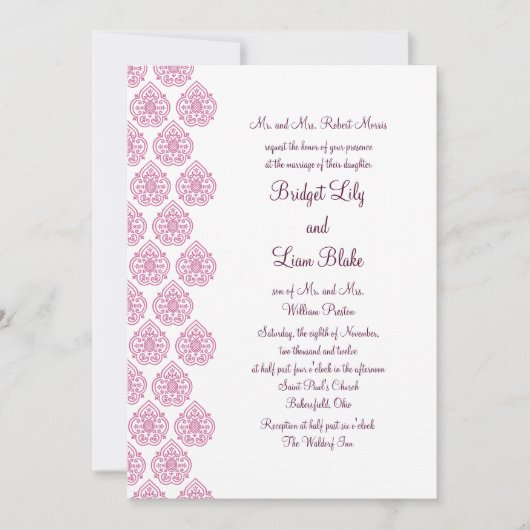  uitnodiging tot weduwschap tussen Damask (roze) (Voorkant)