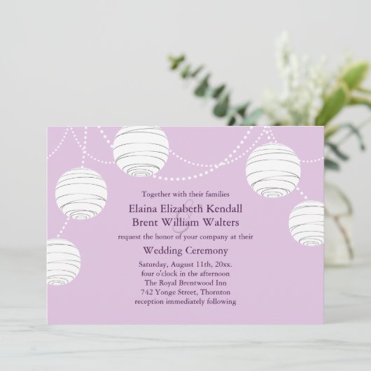 Uitnodiging tot weduwschap tussen lila partijen (Staand voorkant)