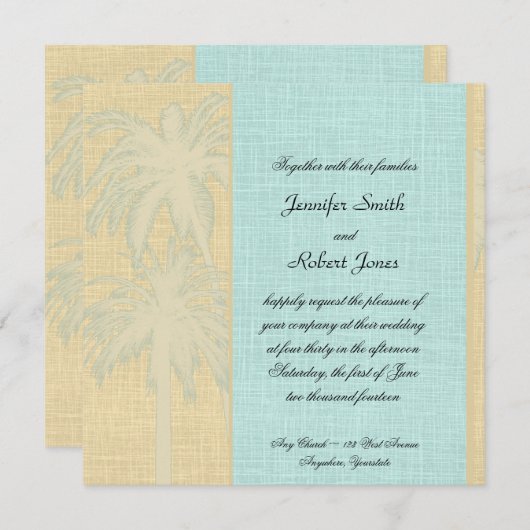 Uitnodiging tot weduwschap tussen roam Blue Palm T (Voorkant / Achterkant)