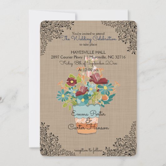 Uitnodiging tot weduwschap tussen Rustic Flower Bu (Voorkant)