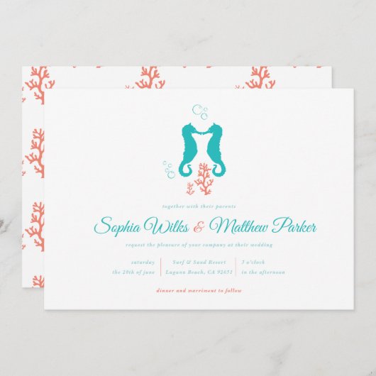 Uitnodiging tot weduwschap tussen Turquoise Coral  (Voorkant / Achterkant)