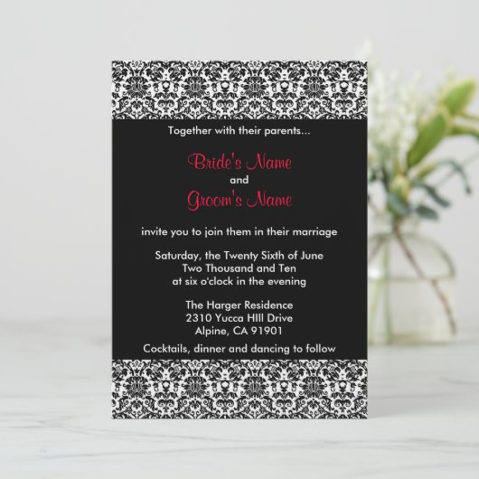 Uitnodiging tot weduwschap tussen zwart/wit en roo (Staand voorkant)