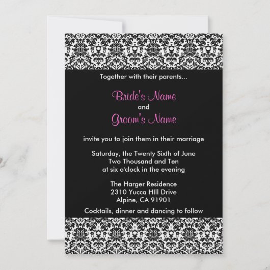 Uitnodiging tot weduwschap tussen zwart/wit en roz (Voorkant)