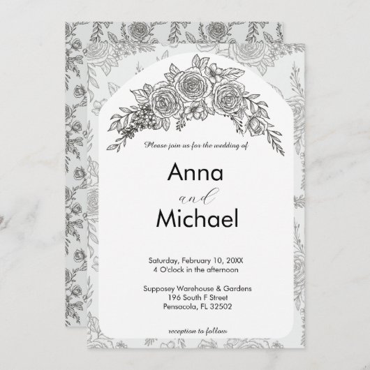 Uitnodiging tot weduwschap tussen zwarte en witte (Voorkant / Achterkant)