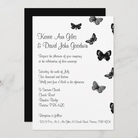 Uitnodiging tot weduwschap tussen zwarte en witte  (Voorkant / Achterkant)