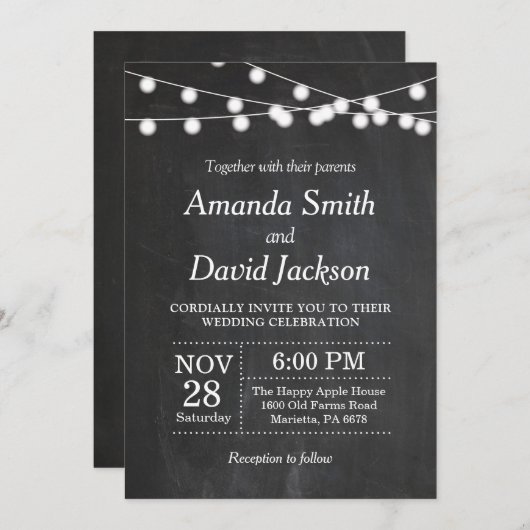 Uitnodiging tot weduwschap van Chalkboard String L (Voorkant / Achterkant)