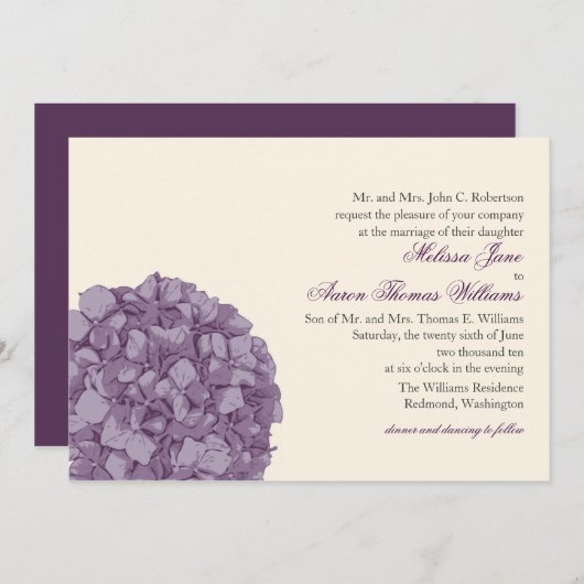 Uitnodiging tot weduwschap van Hydrangea (Voorkant / Achterkant)