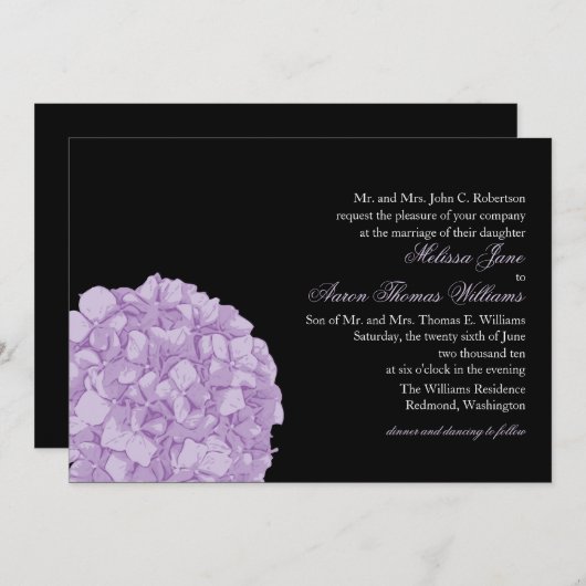 Uitnodiging tot weduwschap van Hydrangea (Voorkant / Achterkant)