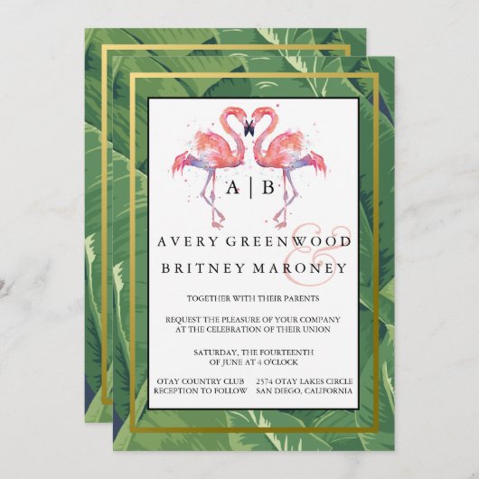 Uitnodiging tot weduwschap van Palms en Flamingos (Voorkant / Achterkant)