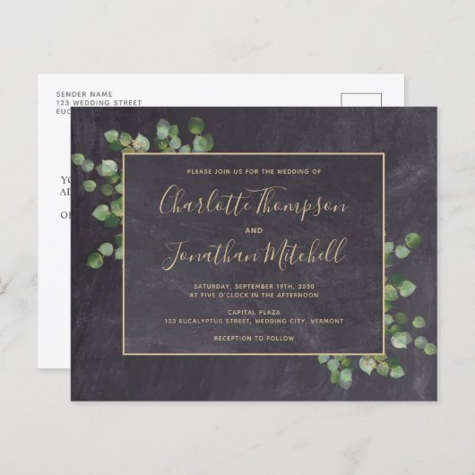 Uitnodiging tot weduwschap via Eucalyptus (Voorkant / Achterkant)