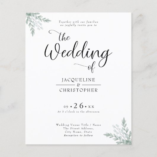 Uitnodiging tot weduwschap via Eucalyptus Flyer (Voorkant)