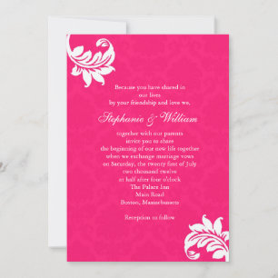 Uitnodiging tot weduwschap via hete roze Damask Mo