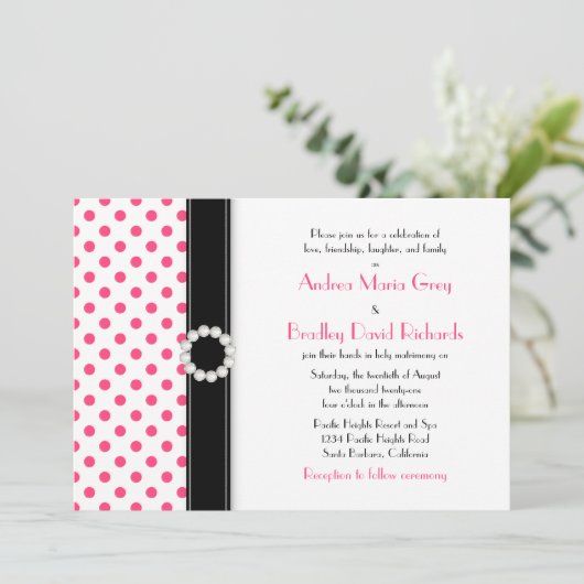 Uitnodiging tot weduwschap via hotroze poka (Staand voorkant)