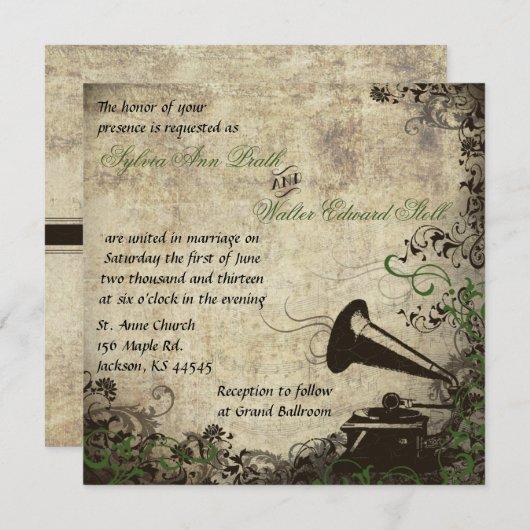 Uitnodiging tot weduwschap via Phonograph Vintage (Voorkant / Achterkant)