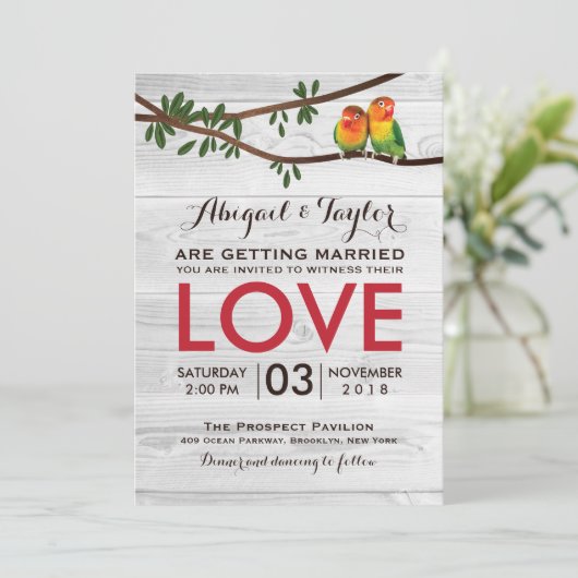 Uitnodiging tot weduwschap voor kleurrijke vogels (Staand voorkant)