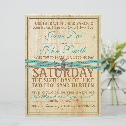 Uitnodiging tot western en houten bruiloft (Staand voorkant)