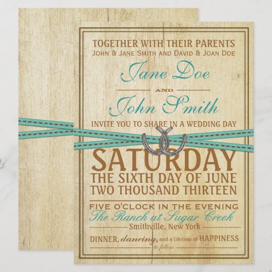 Uitnodiging tot western en houten bruiloft (Voorkant / Achterkant)