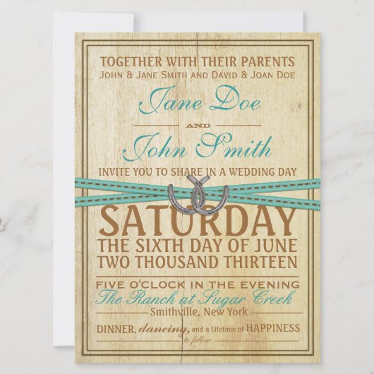 Uitnodiging tot western en houten bruiloft (Voorkant)