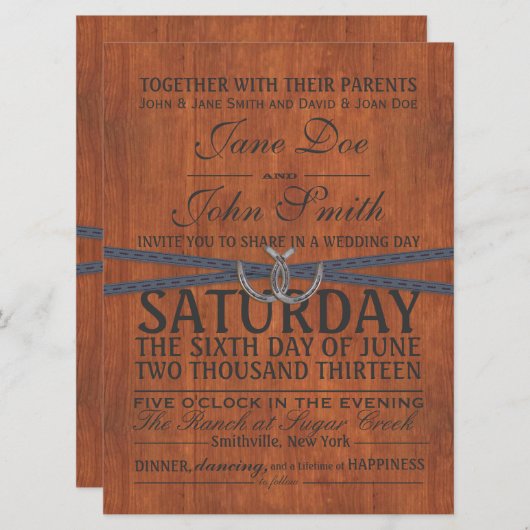 Uitnodiging tot western, hout en lint (Voorkant / Achterkant)