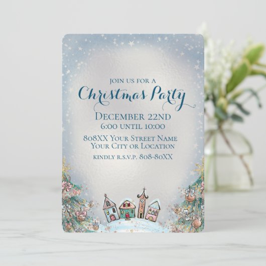 Uitnodiging tot winterdorp en kerstbomen (Staand voorkant)