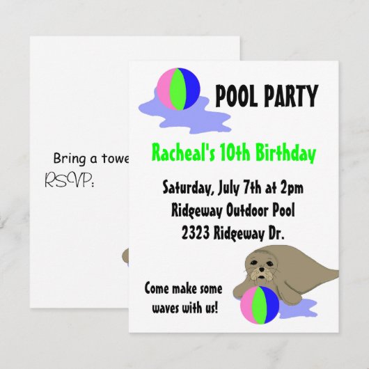 Uitnodiging tot zee Lion Pool (Voorkant / Achterkant)