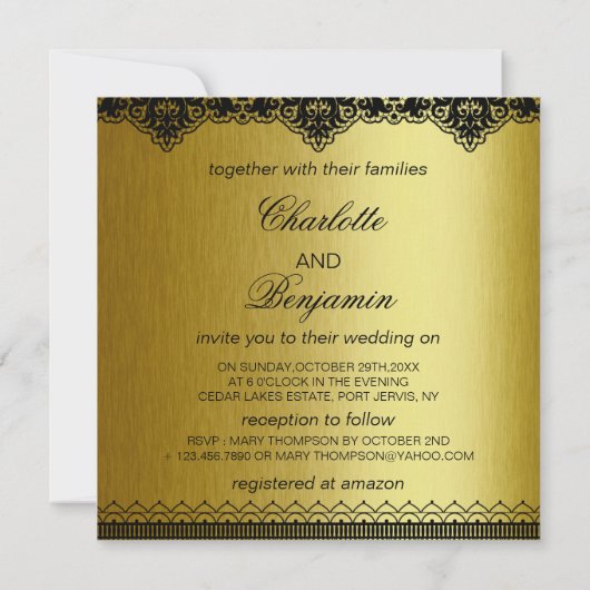 Uitnodiging tot -zwarte en goudweddenschappen (Achterkant)