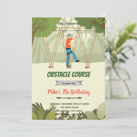 Uitnodiging touw lopen hindernisbaan (Staand voorkant)