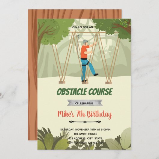 Uitnodiging touw lopen hindernisbaan (Voorkant / Achterkant)