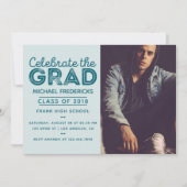 Uitnodiging Trendy Male Photo Graduation Party (Voorkant)