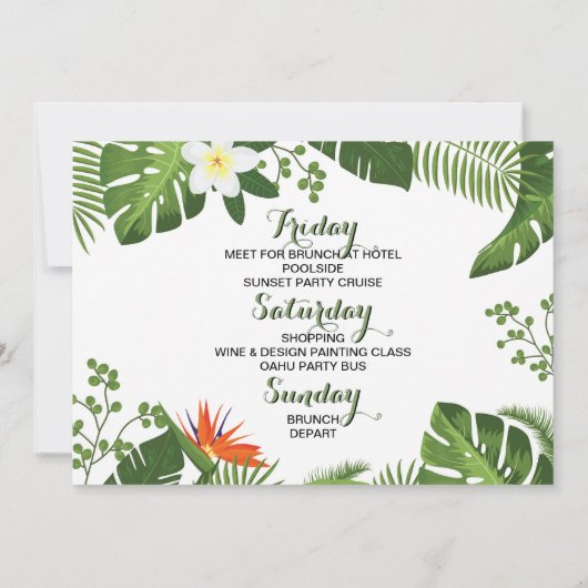 Uitnodiging Tropical Bachelorette Weekend Schedule (Achterkant)