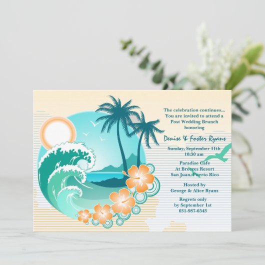 Uitnodiging Tropical Escape Post Wedding Brunch (Staand voorkant)